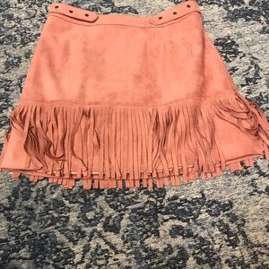Kittenish pink fringe skirt